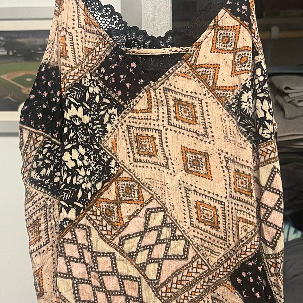 Maurices Patchwork Tank Top with Lace Trim